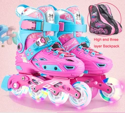 Wholesale High Quality New Inline Design Adult Adjustable Pu Flash Wheels Roller Skates Flat Shoes Women