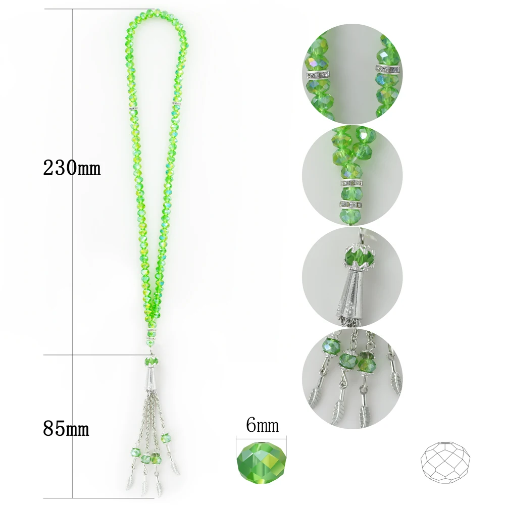Wholesale Crystal Muslim Rosary Prayer Beads For Jewelry Making 6MM Faceted Rondelle Glass Beads Necklace 99pcs Zhubi