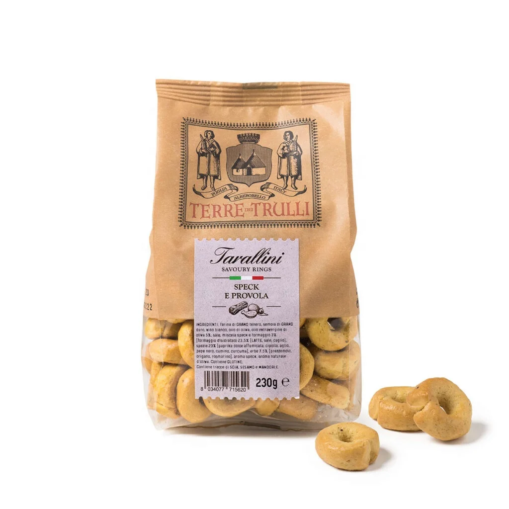 Taralli - Made in italy baked Grain snacks with italian Smoked Ham & Cheese - 230g plastic pack