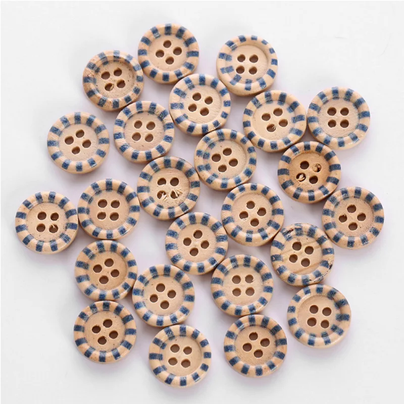 Hot-sale 15mm printed wooden button 4-holes wooden fashion buttons fine edge button