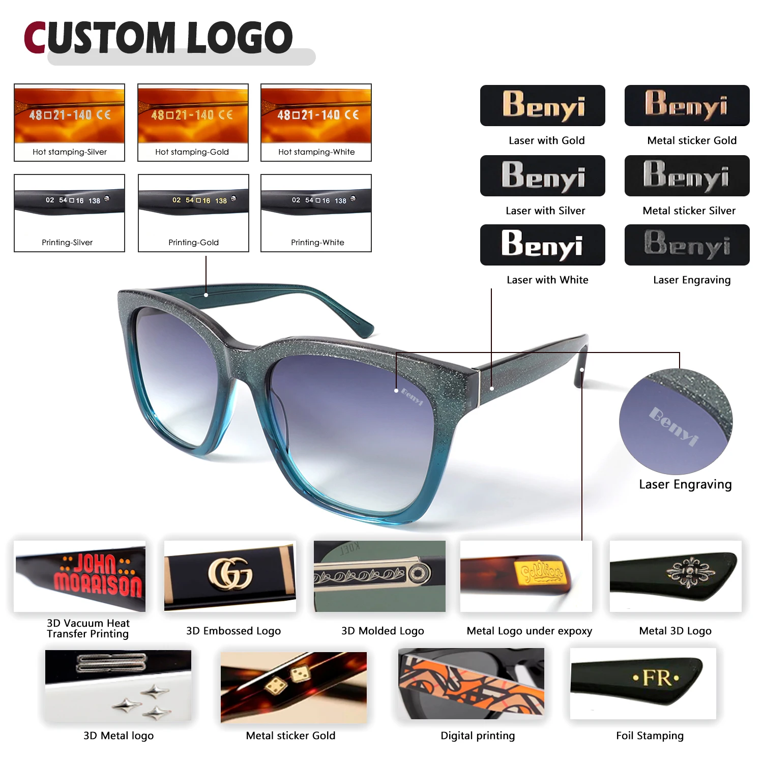 Benyi New Trendy Unisex Uv400 Sun Glasses Custom Logo Acetate Men Retro Fashion Luxury Brand Shades  Women Polarized Sunglasses