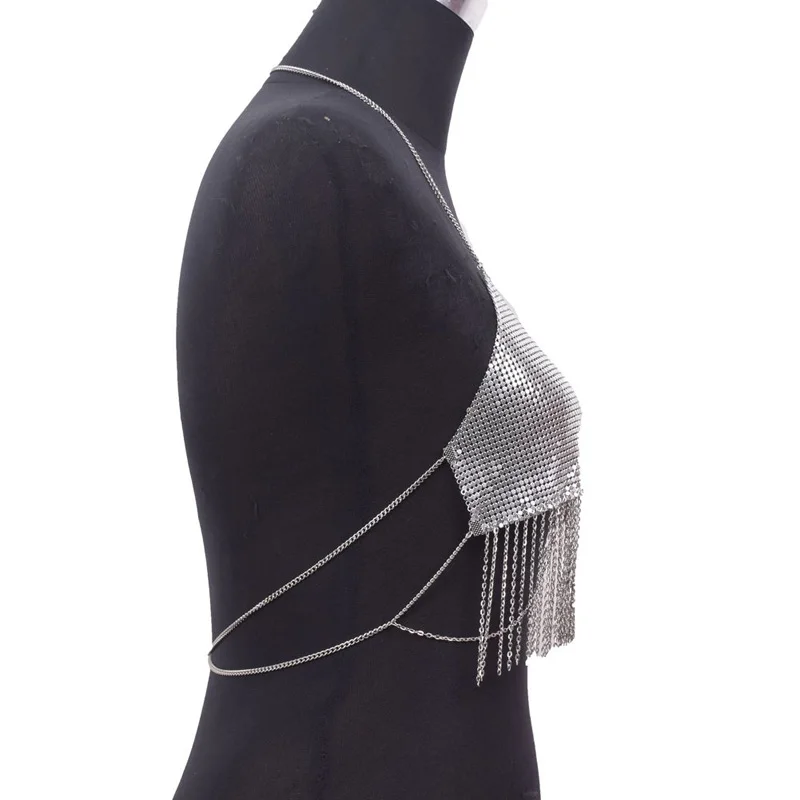 Цепочка для бюстгальтера с блестками серебряные украшения тела