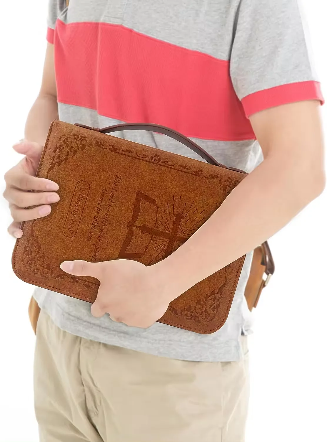 Custom High quality portable hard shell  PU  Leather  case for free pocket customized bible cover book case church bible bag