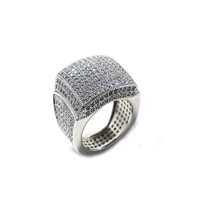 Moissanite Baguette Diamond HipHop Iced Out Cubic Zircon Bling Ring Jewelry Gifts Hot Sell Five Star Diamond Rings For Woman Men