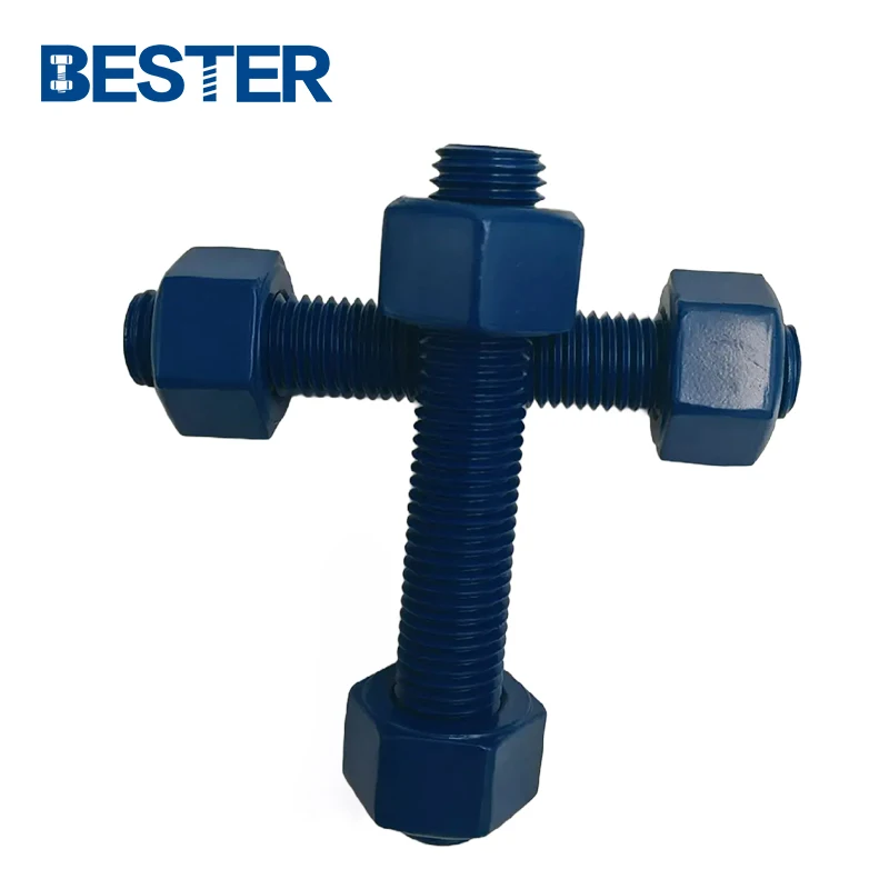 China Supplier Astm A193 Gr B7 Xylan Ptfe Coating Stud Bolt With 2 Heavy Hex Nuts 2 Flat Washer