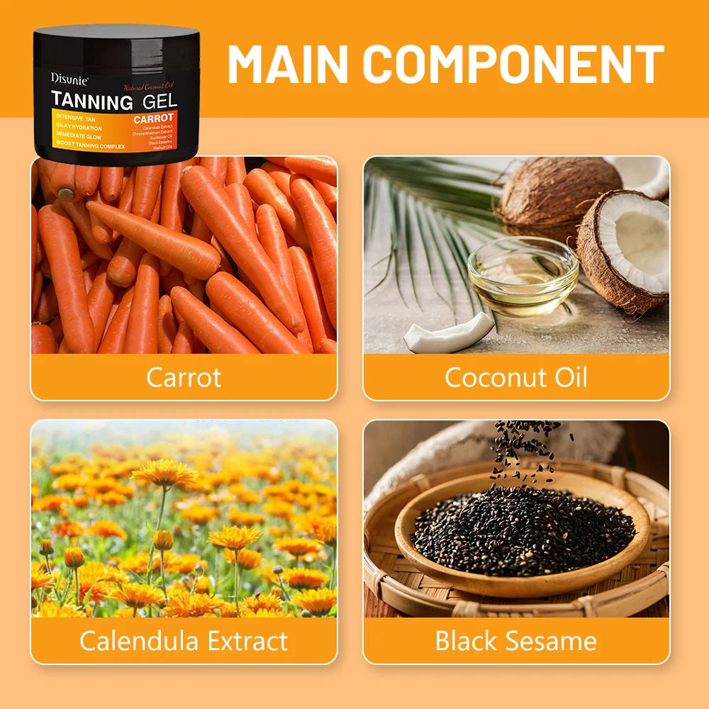 Best Private Label Natural Self Tanning Gel Products With Sunflower Oil Intensive Tan Non-Greasy Carrot Tanning Gel Lotion