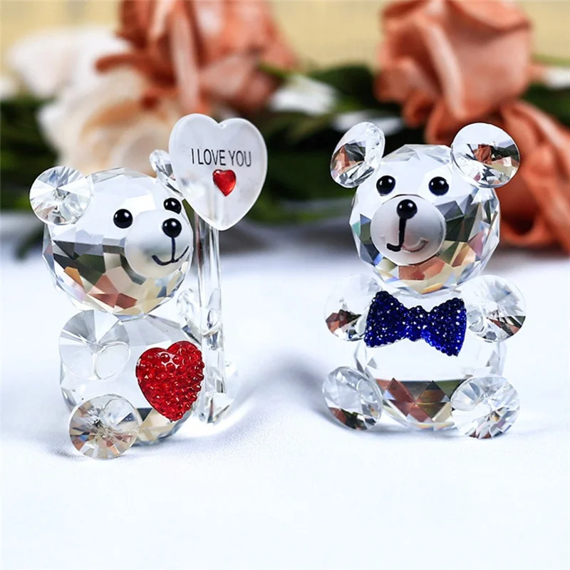 Crystal glass I LOVE YOU bear with heart gifts wedding decoration souvenirs baby birthday giveaway