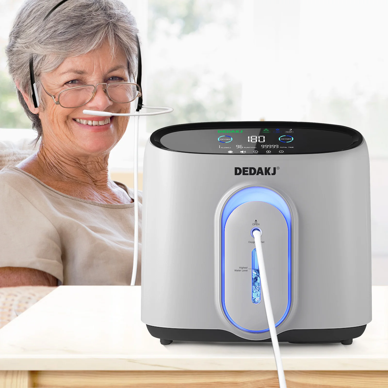 DE-Q1W Hot Selling Home use Strong breathing 1-8l  portable care easy oxgen generator oxygen concentrators