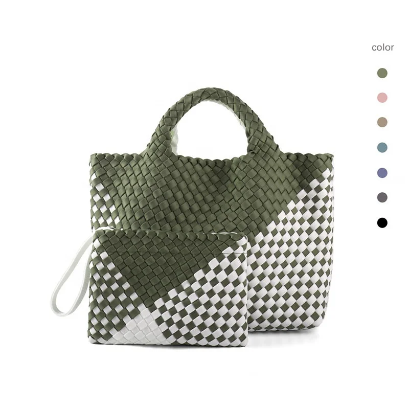 High Quality Neoprene Woven Bag Handmade Woven Handbag 2pcs Set Shoulder Large Neoprene Tote Bag