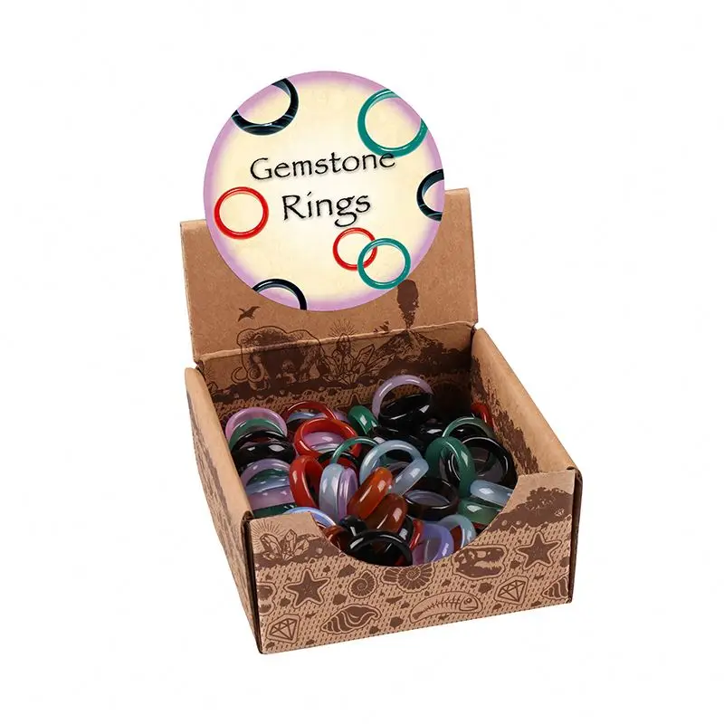 Blue Agate Ring Carved White Mini Small Green Rings Women Natural Stone Semi-Precious Single Design 6Mm