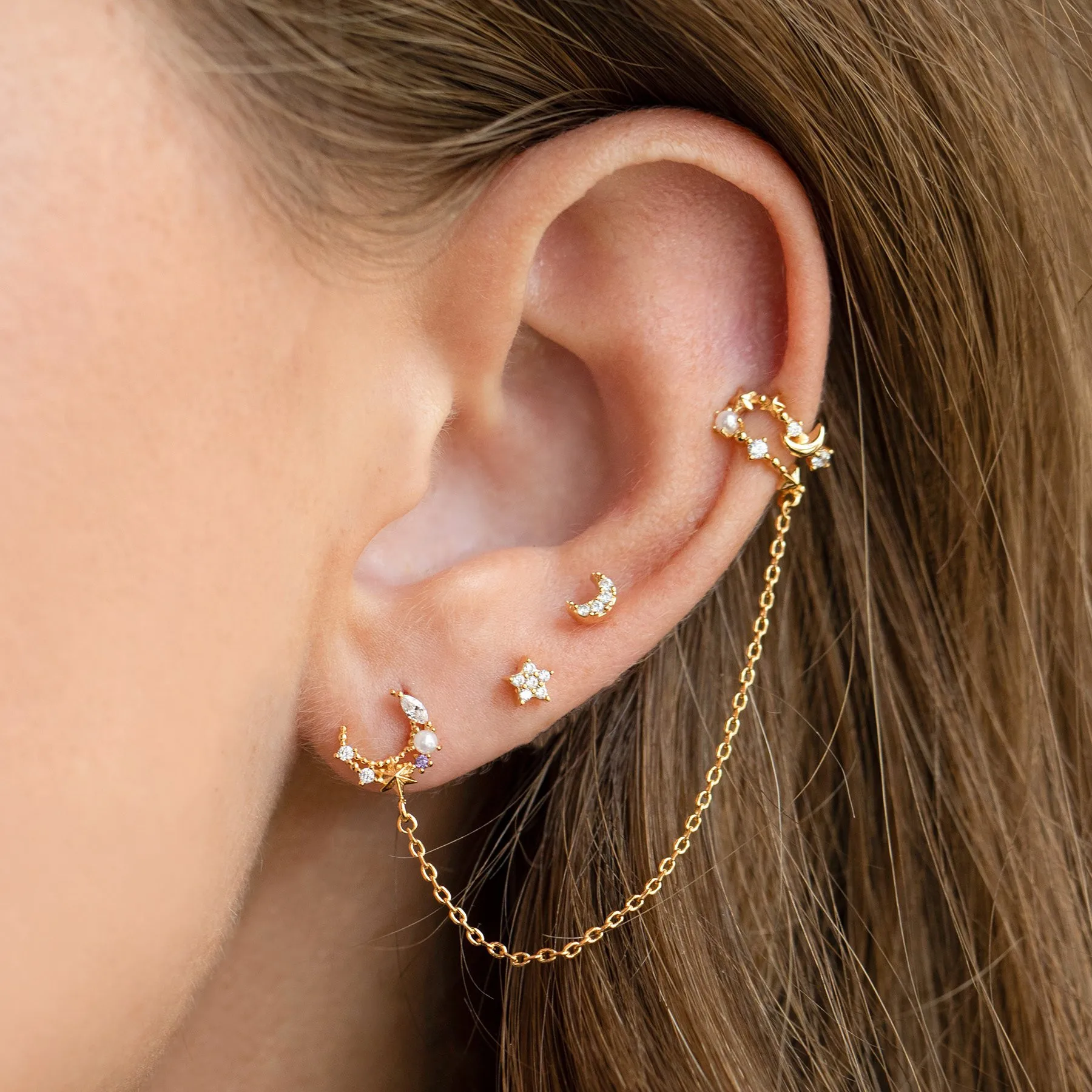New Arrival Fashion Classic Geometric  Zircon Stud Earrings Long Chain Moon Drop Earring for Women Jewelry Gift