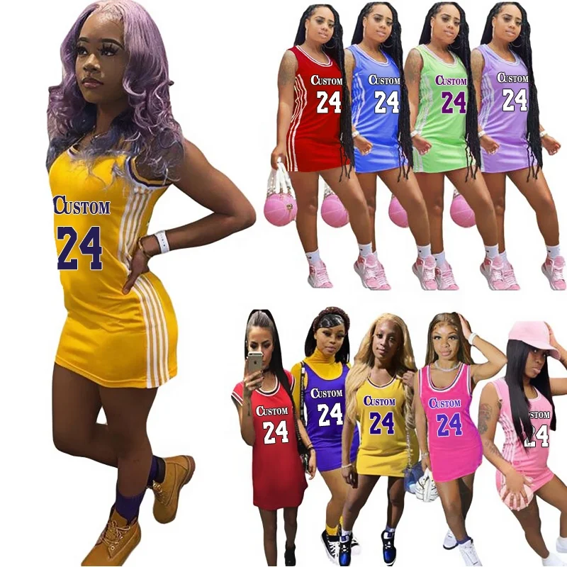 Custom Women Jersey Shirts Dress Summer Bodycon Dress Custom Pink Team Charming Lovely Basketball Uniform Dress