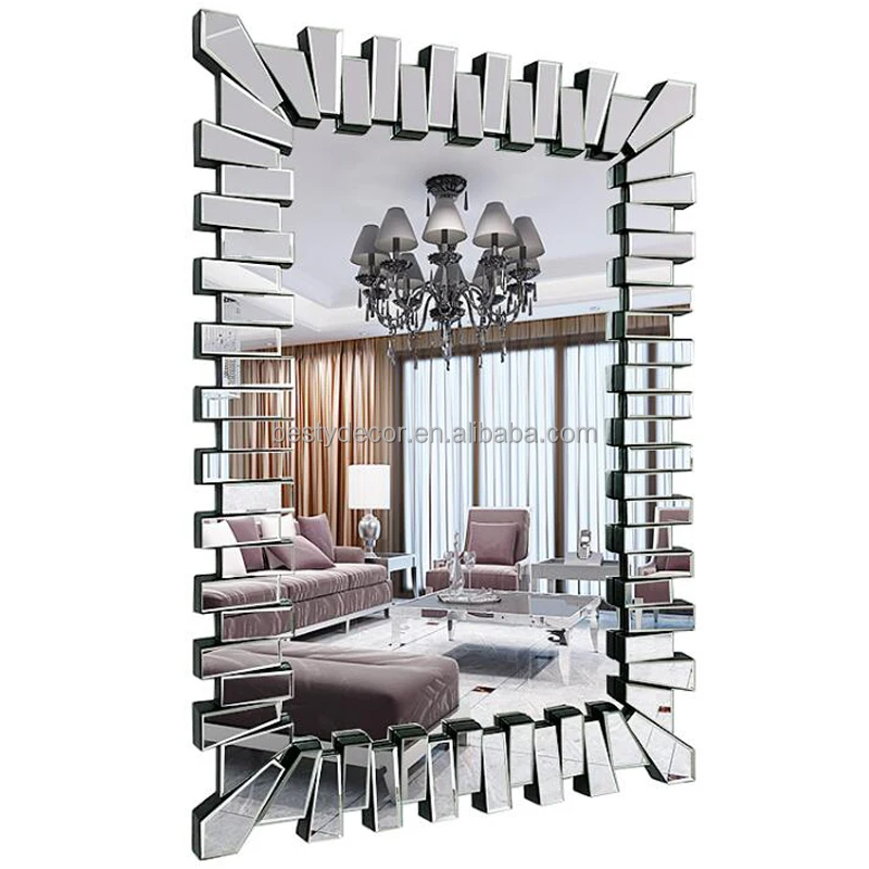 Factory Wholesale 3D Frameless Venetian Large Rectangle Bevel Crushed Diamond Design Mirrors