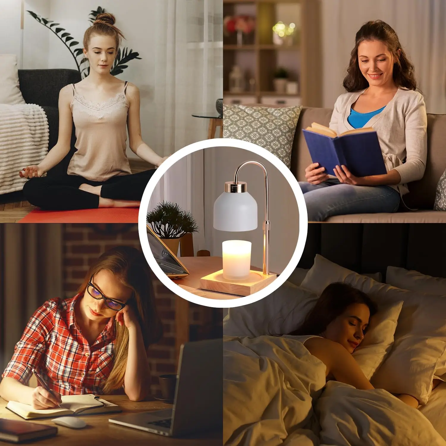 Candle Warmer Lamp with Timer, Electric Wax Melt Warmer with 2 Bulbs, Dimmer Adjustable Height House Warming Gifts