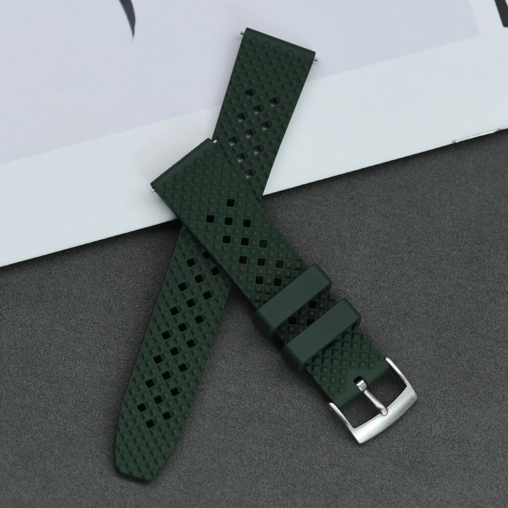 Honeycomb Military Sports Waterproof Tire FKM Fluorine Rubber Watch Band Replacement Straps with Quick Release Spring Bars