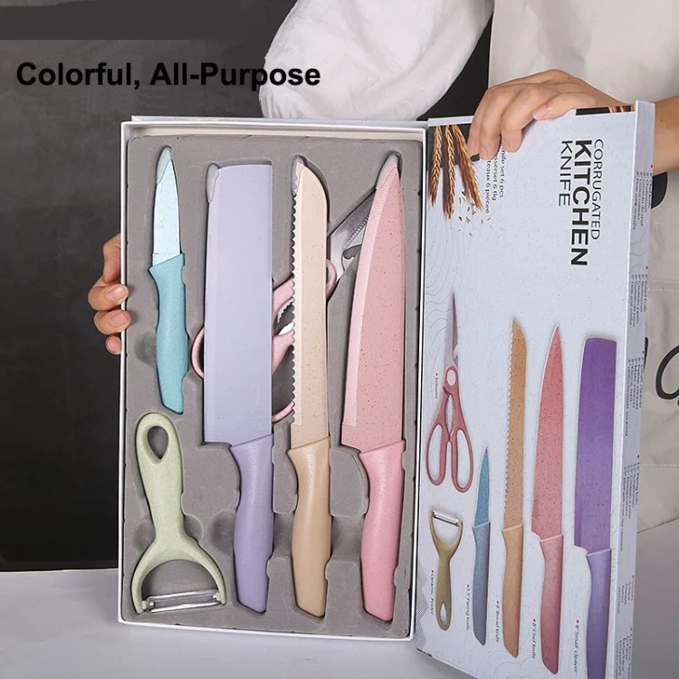 Multifunction 6 Pcs Home Wheat Straw Stainless Steel Skin-peeler  Baby Food Tool  Kitchen Knife Sets