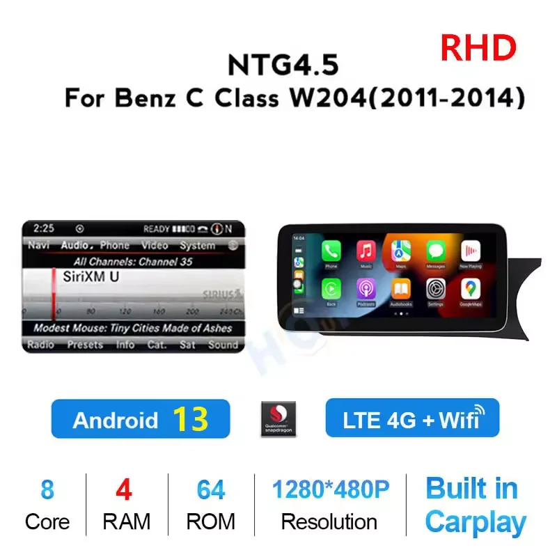 Android 13  LCD display car audio player For Mercedes Benz C/V Class W204 W205 GLC X253 RHD Bluetooth  Carplay GPS navigation