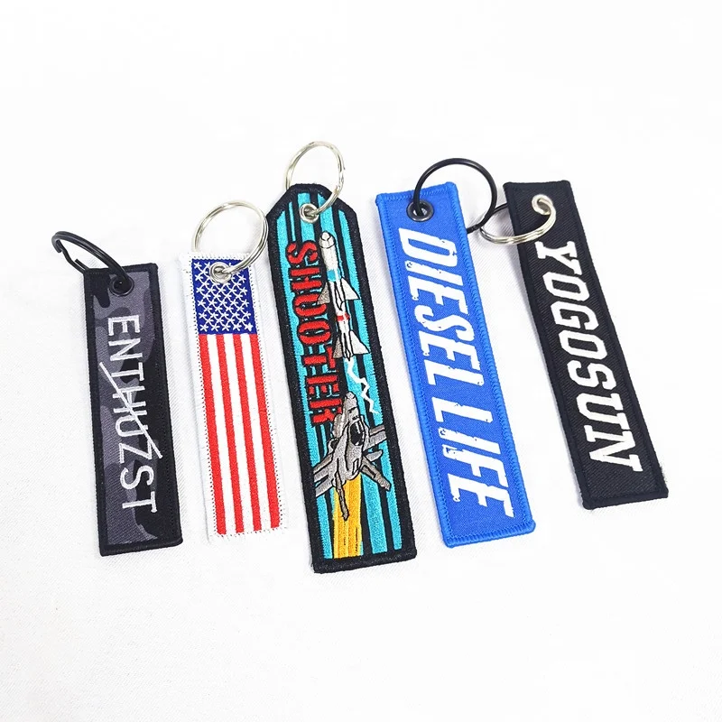 Wholesale Cheap Custom Logo Machine Embroidery Brand Name Fabric Airplane Keychain for Before Flight