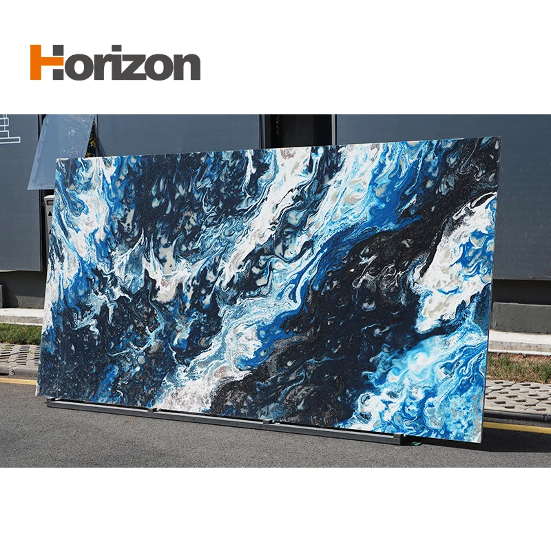 3200x1600 Jade Calacatta Blue Polished Surface Bookmarked Artificial Quartz Marble Stone Countertop Slabs