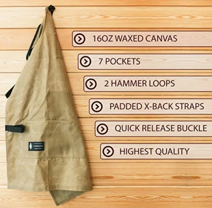 Waxed Canvas Workman Engineers Carpenter Apron With Waterproof Function, Soft and Ventilated Suit for Kitchen, Garden, Pottery