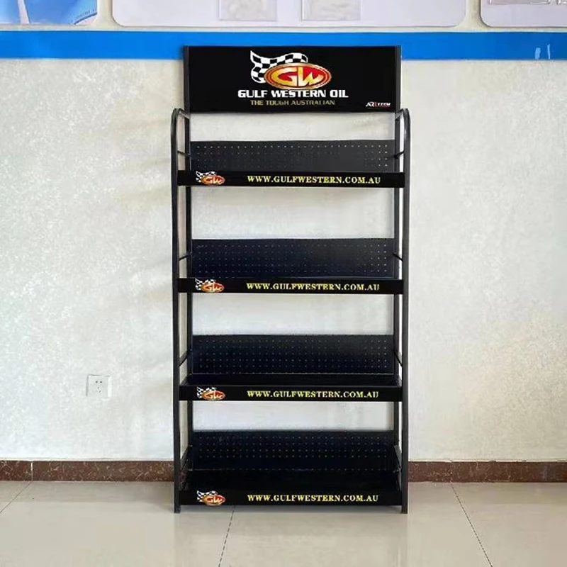 Custom Durable Layers Metal Engine Oil Display Stand Motor Oil Display Shelves Lubricating Oil Display Racks
