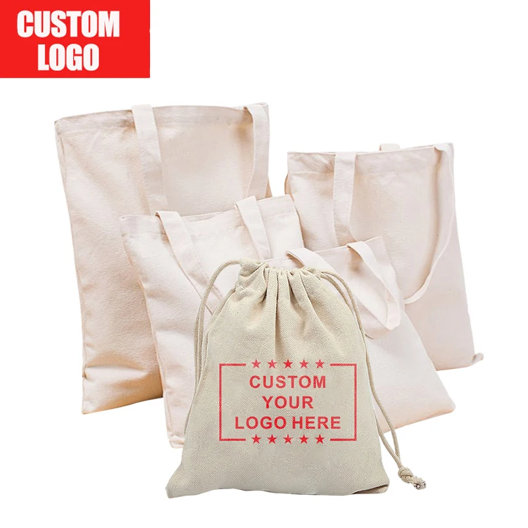 Сумка-тоут из натурального переработанного 100% хлопка, сумка-мешок из хлопка на шнурке с логотипом