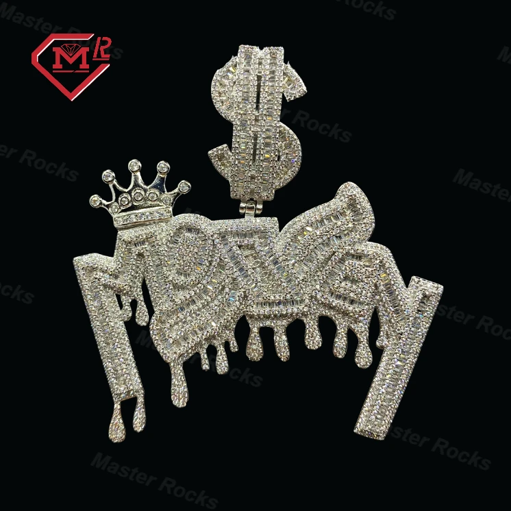 Money With Dollar Bail And Crown Moissanite Pendant Passes Diamond Tester 925 Silver Iced Out Custom Hip Hop Pendant