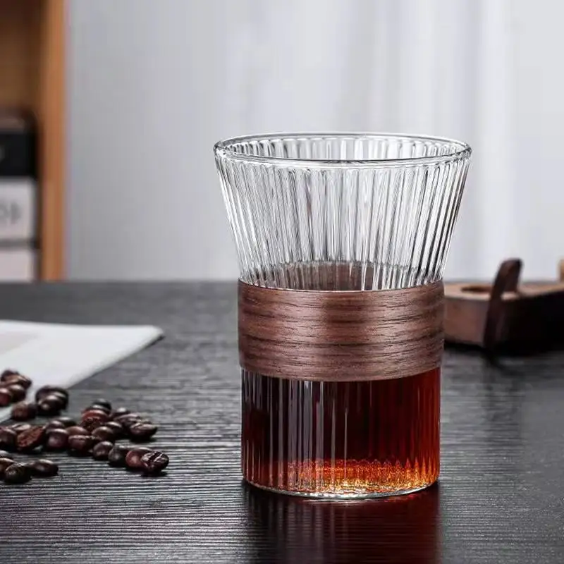 300ML Creative Heatproof High Borosilicate Glass Mug Water Cups Espresso Coffee Cup with Wood Heat Protection Ring