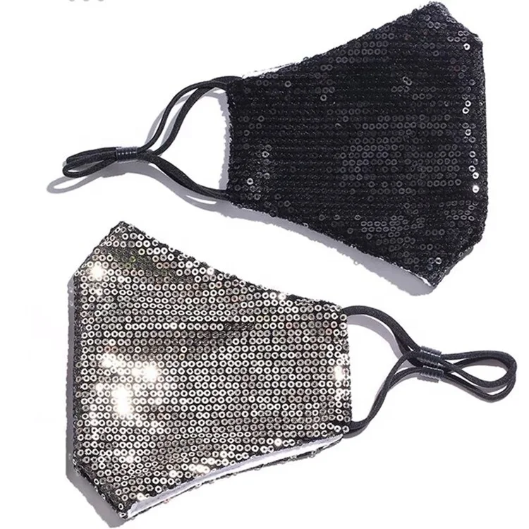 Glitter sequins fashion mask for Christmas decoration pink sexy face cover wholesale Cheap Cotton rhinestones party facemask