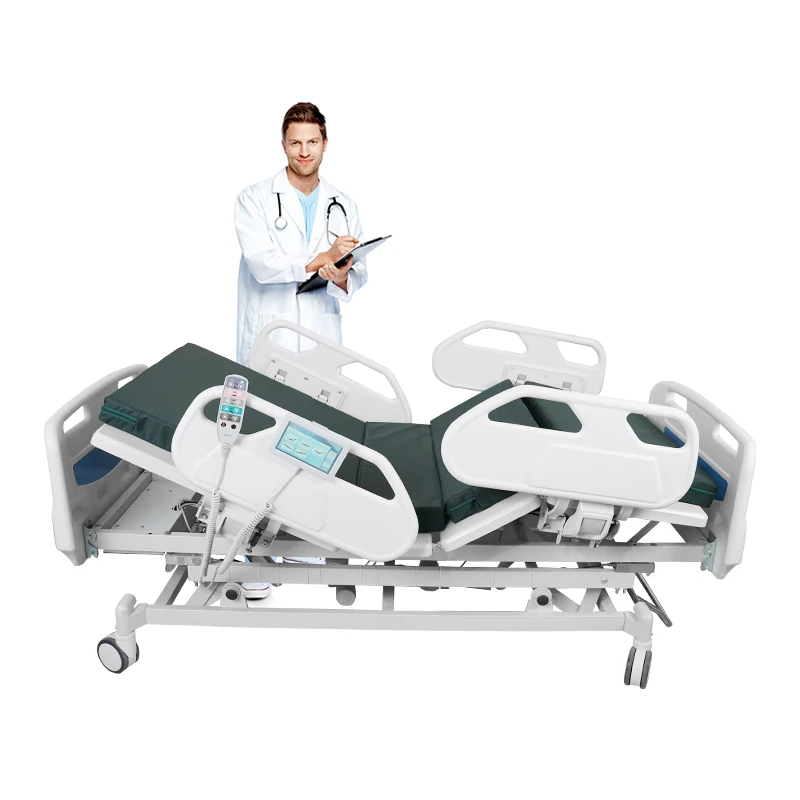 Multi-function ABS electric folding adjustable ICU hospital care bed with toilet