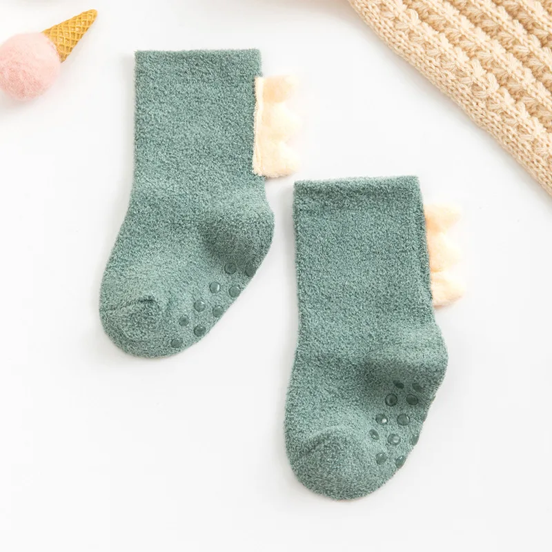 New Baby Kids Boys Girls Dinosaur Kids Coral Fleece Warm Winter Toddler Socks Fuzzy Anti-slip baby socks girl
