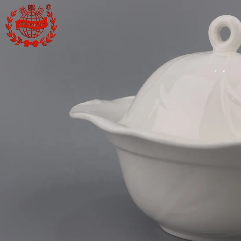 Hot Sale Super White Lotus-shaped stewed pot with LID Ceramic Soup Bowl with Lid