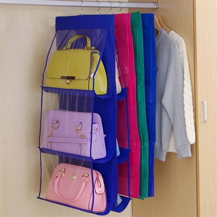 6 Pocket Hanging Handbag Organizer Transparent Storage Bag For Wardrobe Closet