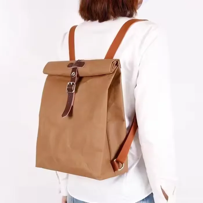 washable kraft paper backpacks Fashion Casual Eco-friendly School Laptop Backpack Custom Logo Brown Backpack Canvas BSCI