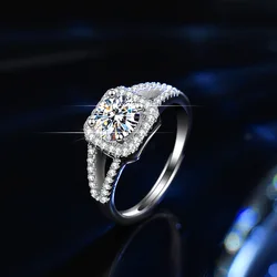 S925 Sterling Silver Ring Earring Pendant Necklace Moissanite Square Bag Set Jewelry Gra Certificate