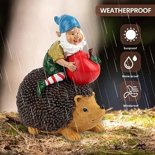 Art Elf Garden Gnome Statue Resin Hedgehog Figurine Outdoor Decorations for Patio Lawn Porch Yard Art