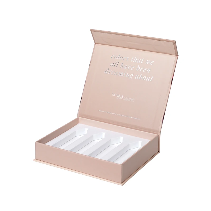 Lipstick Box Custom Magnet Closed Hard Cardboard Silver Stamping Cosmetic Wallet Gift Package Eva Insert Instruction Book Ribbon