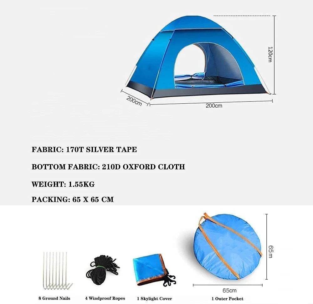 Outdoor Single & Double Layer Camping Tent Waterproof Polyester Beach Shade for Hiking-4 Person Capacity for Summer