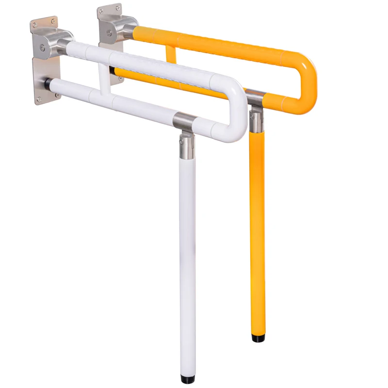 Built-In Thickened ABS Stainless Steel Shower Handrail with Legs Support Flip-Up Grab Bar for Toilet Use for Disabled Elderly