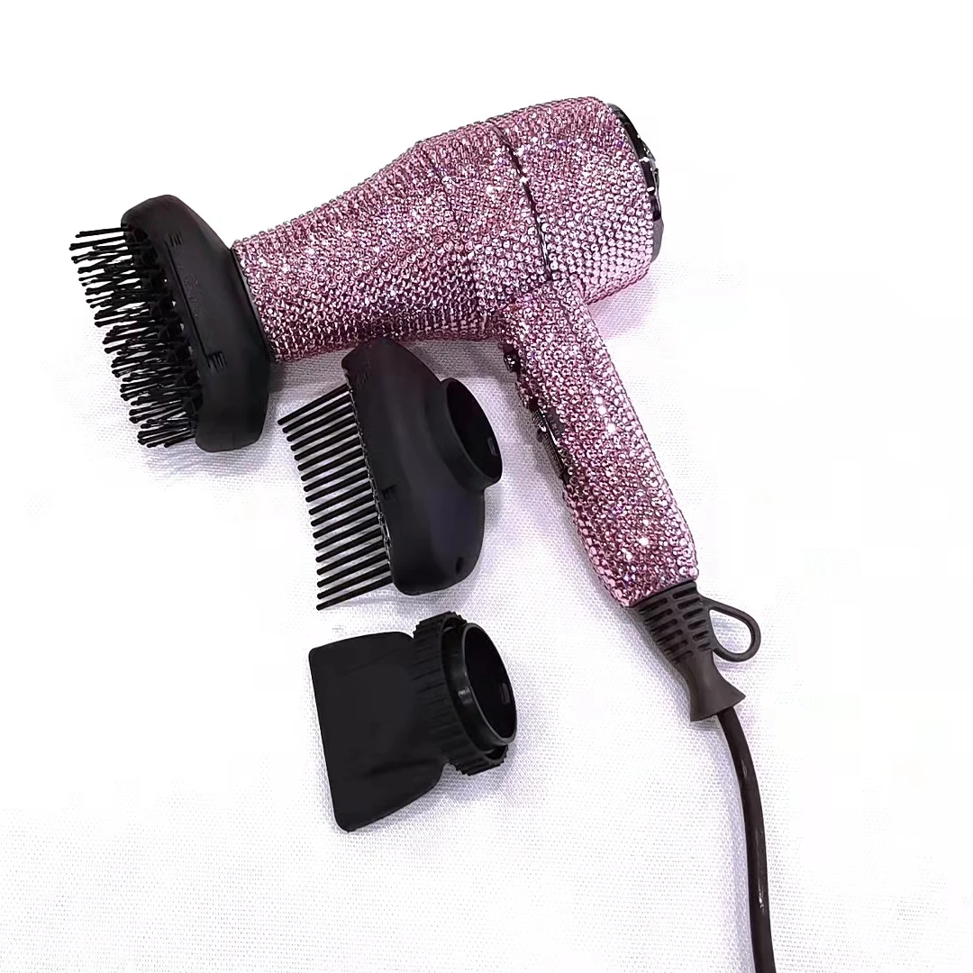 Роскошный Шикарный бриллиантовый мини-фен для волос мощный Быстрый фен с рассеивателем