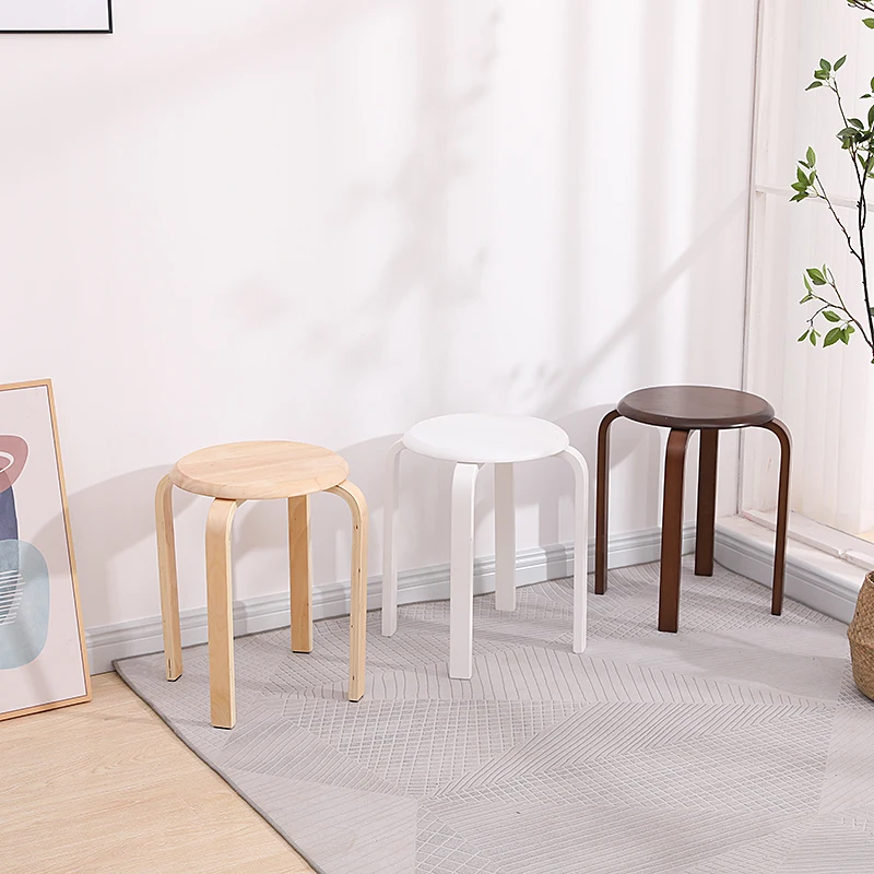 round solid wooden stool with 4 legs