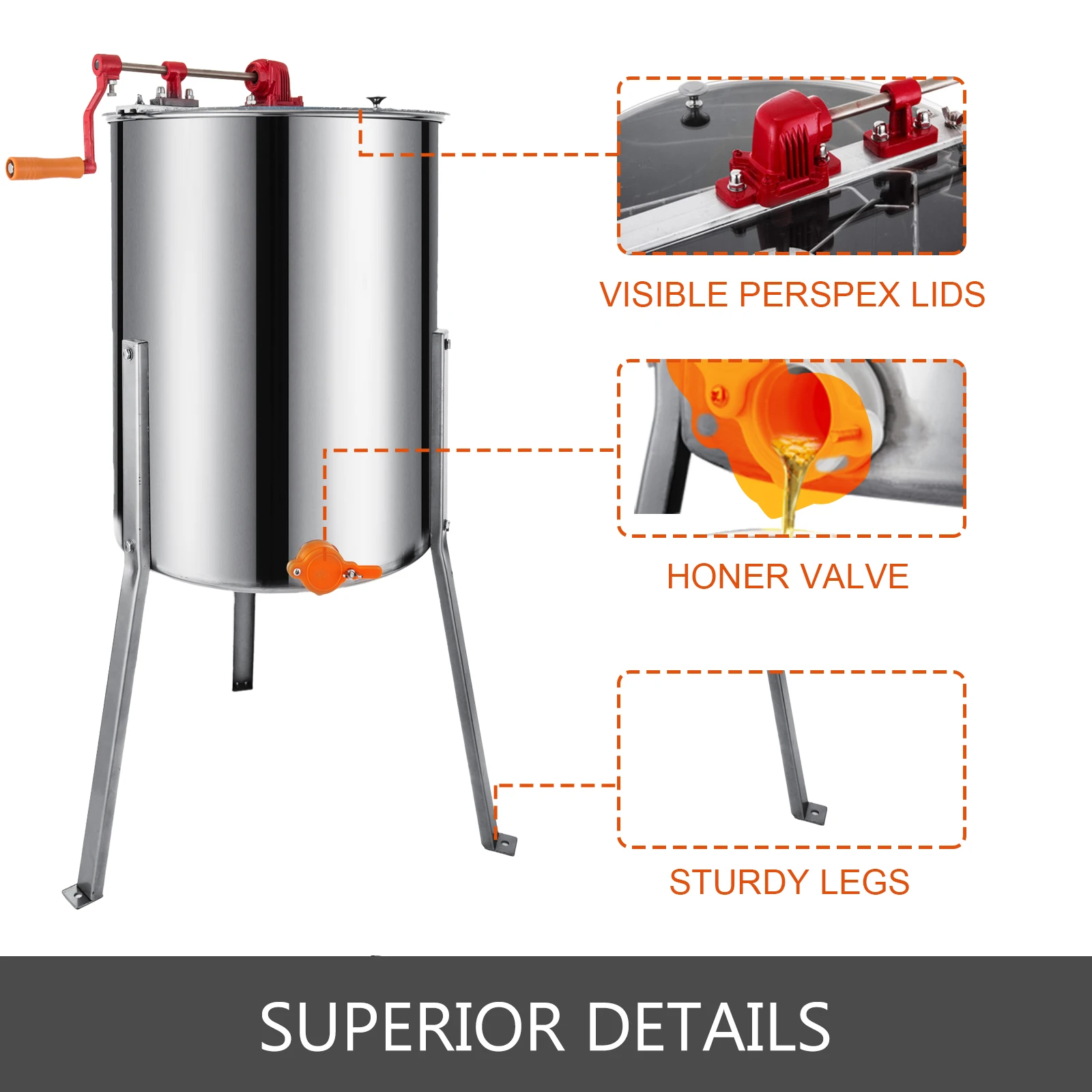 4 Frame Manual Honey Extractor Stainless Steel Honeycomb Spinner Crank Beekeeping