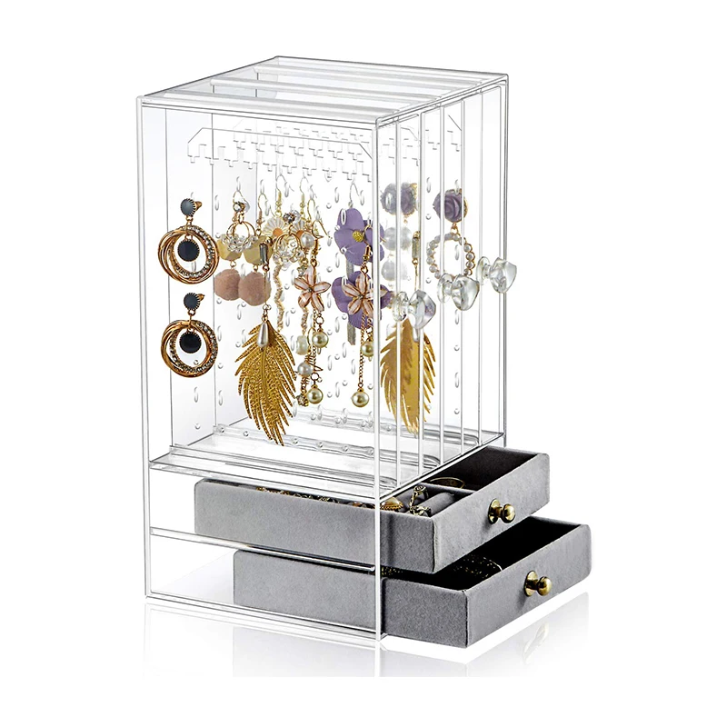 A4 Size 5-Tier Necklace Earring Bracelet Ring Organizer Acrylic Jewelry Display Stand for Wholesale