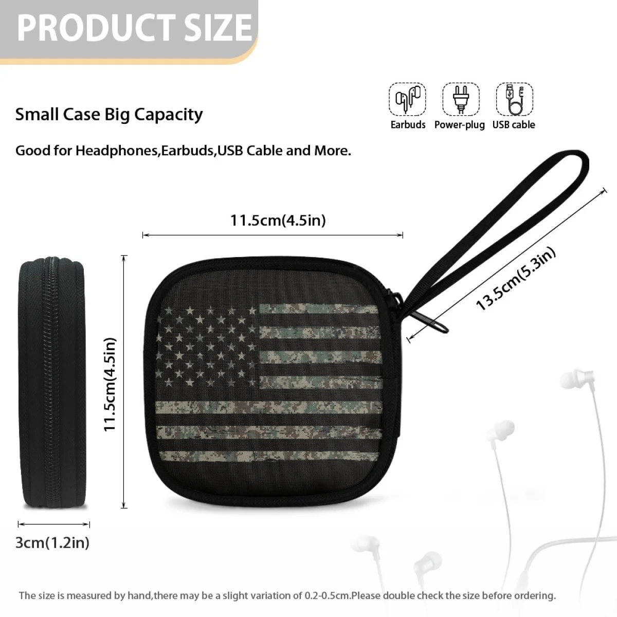 Custom Headphones Carrying Case, Travel Portable Storage Bags for Bluetooth Wireless Headphones Cords Flag  Earbuds Charger