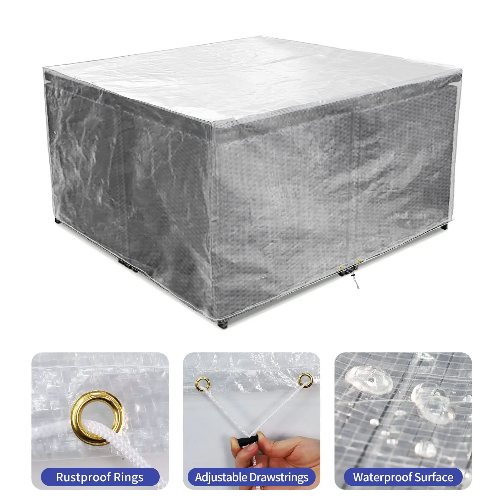 135x135x71cm Outdoor Patio Rattan Cube Set Cover Windproof, Anti-UV for Chair and Table Rattan Sofa Furniture Cover