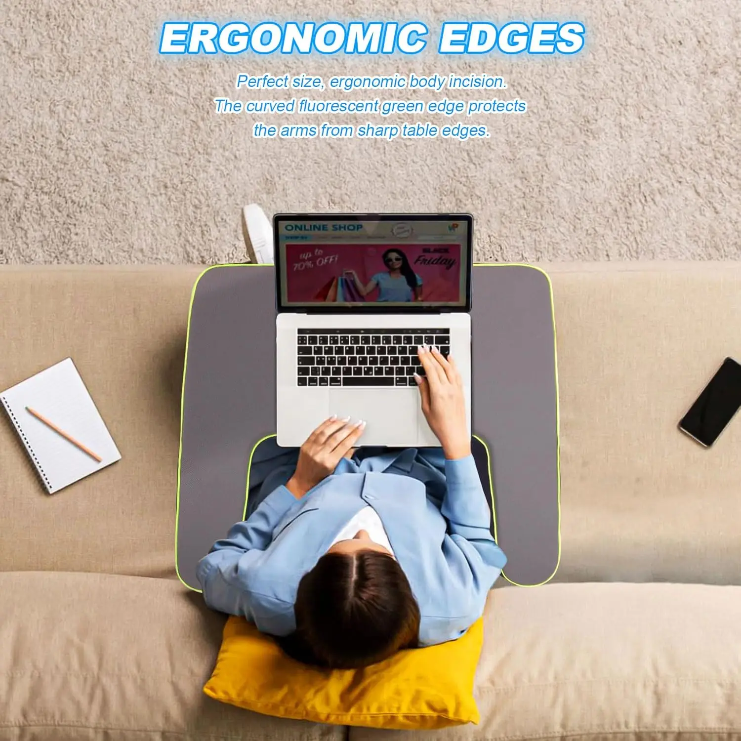 New product Orthopedic Reading Pillow Arm Rest Pillow Custom Memory foam Lap Desk Gaming Pillow forReading Gaming Sitting in Bed