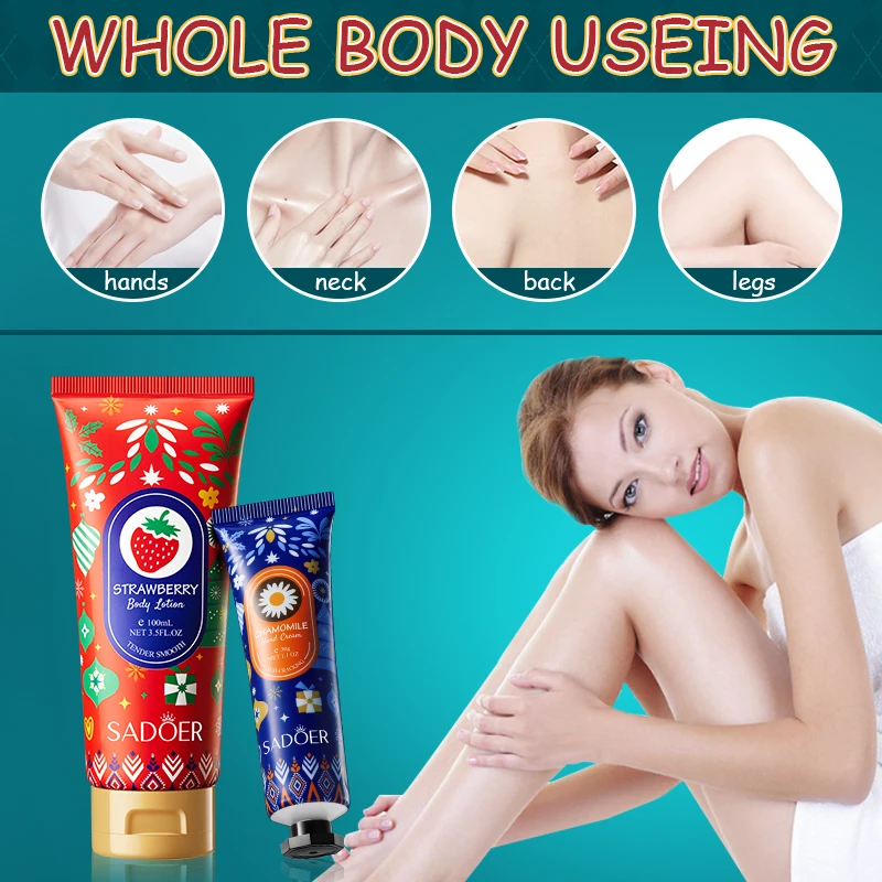 SADOER best christmas gift box avocado strawberry chamomile perfume hand cream moisturizing whitening body lotion skin care set
