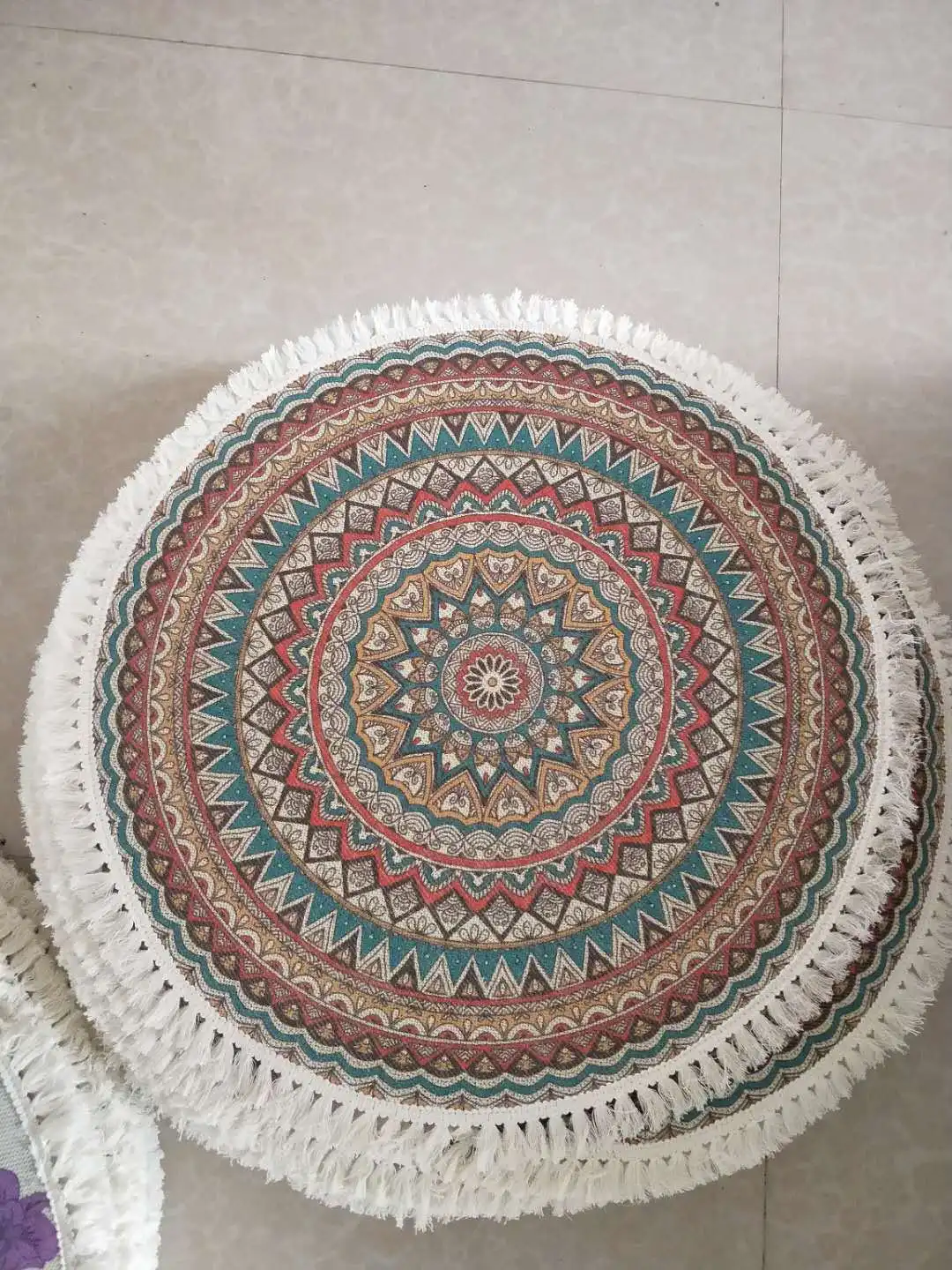 
Round home floor mats, retro woven cotton and linen floor mats comfortable round carpet 