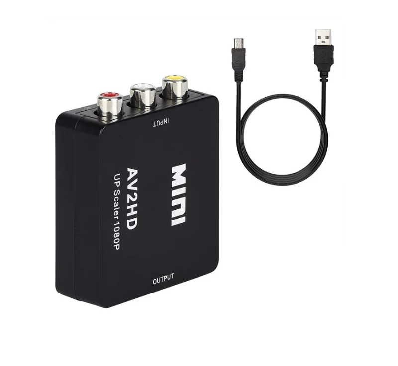 MINI RCA to HDTV converter av2hd adapter av to hd box supporting full HD 1080p with USB cable for HD Projector Set top box DVD