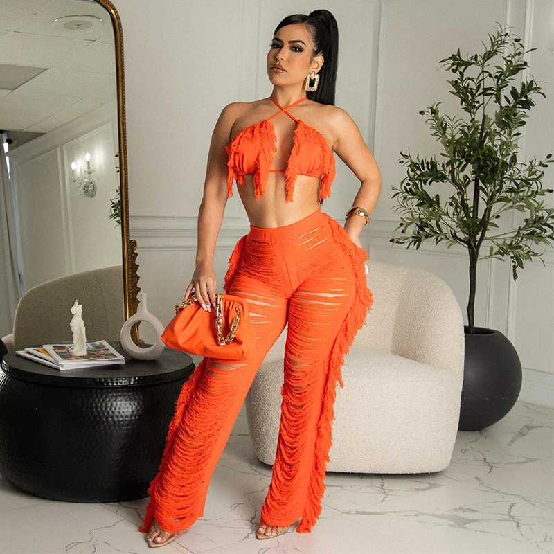 Sexy See Through 2 Pieces Pant  Set Mesh Crochet Dress Knit Women Beachwear Bathingsuit Swimwear Bikini Beach Cover Up Swimsuit